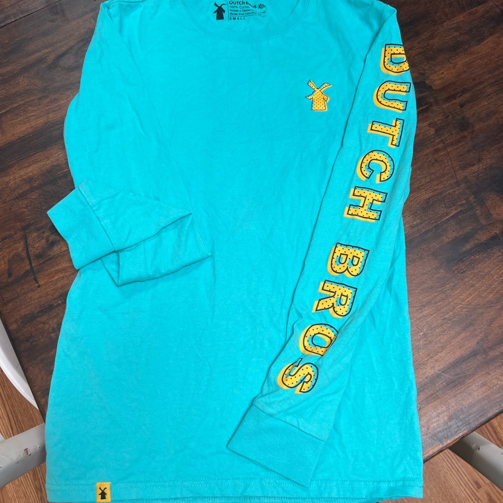 Dutch Bros long sleeve logo T-shirt aqua blue size small